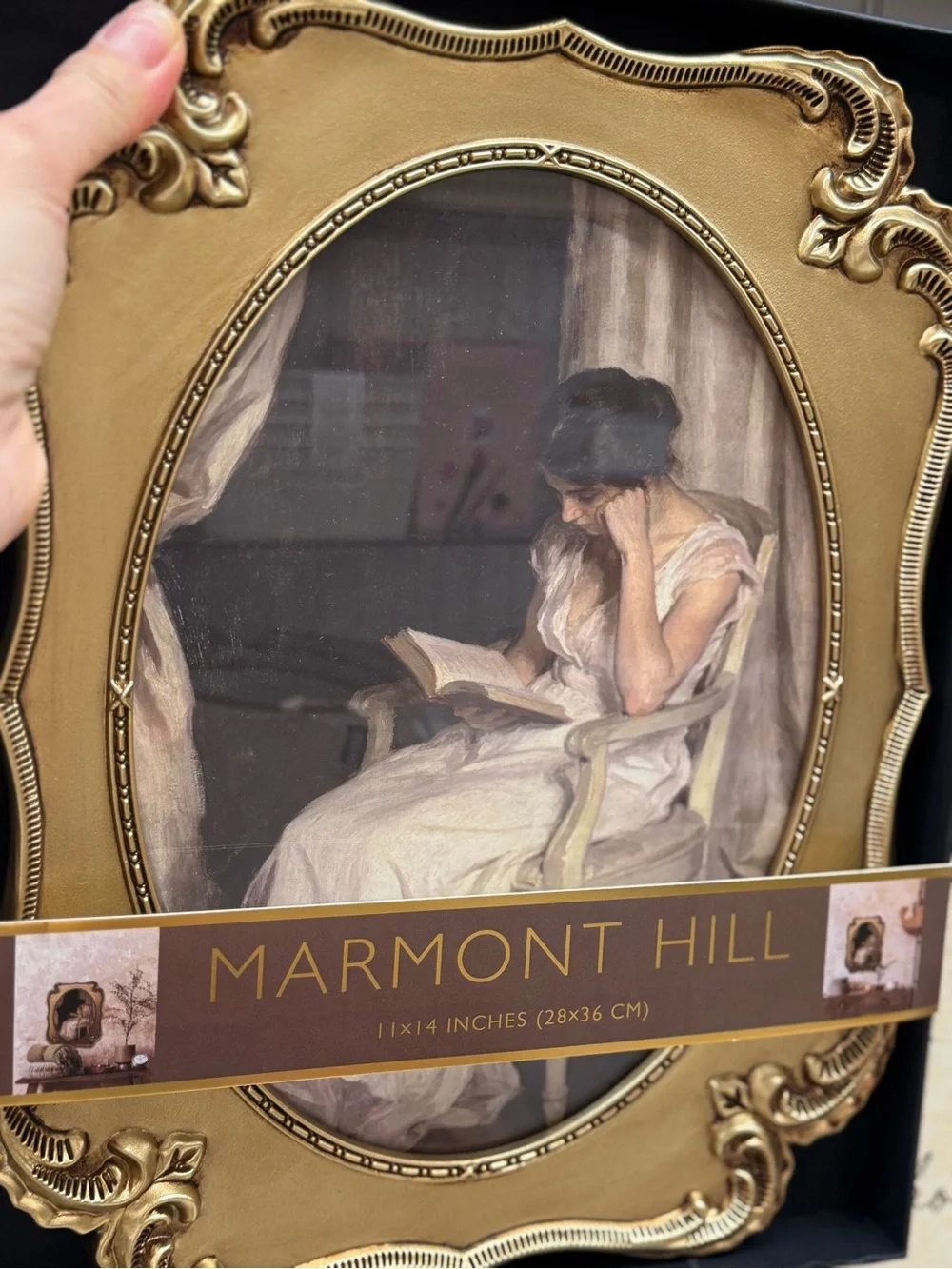 Marmont hill Gold Ornate Oval Wall Art - Woman Reading